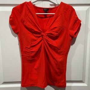 KENNETH COLE REACTION Women’s Short Sleeve V Neck Shirt Top - red/orange, size S